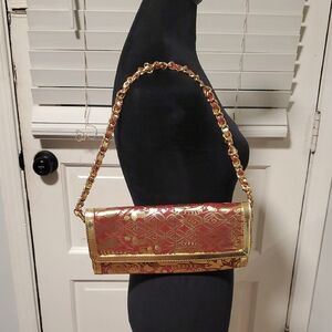 Chico's Red and Gold Clutch with Chain Strap